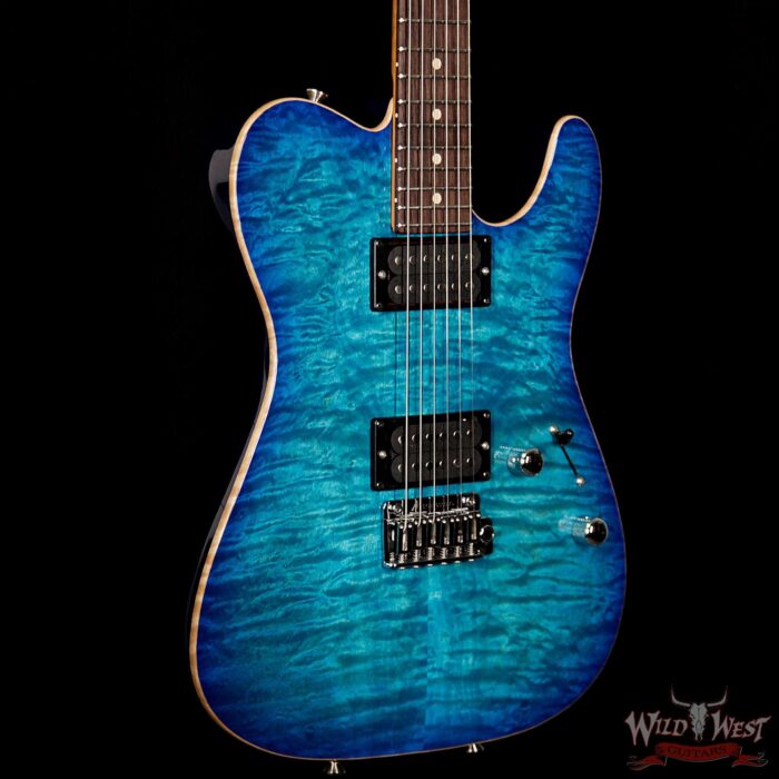 Tom Anderson Cobra HH Quilt Maple Top Rosewood Fretboard Bora To Transparent Blue Burst with Binding - Image 4
