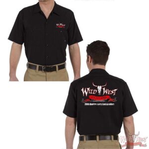 Wild West Guitars 20th Anniversary Dickies Work Shirt Black/Dark Gray - Image 2