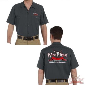 Wild West Guitars 20th Anniversary Dickies Work Shirt Black/Dark Gray - Image 3