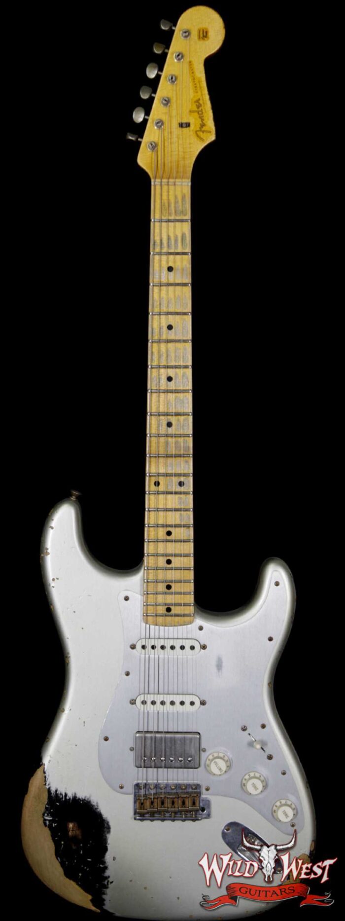 Fender Custom Shop 1960 Stratocaster HSS Heavy Relic Maple Neck Inca Silver over Black - Image 1