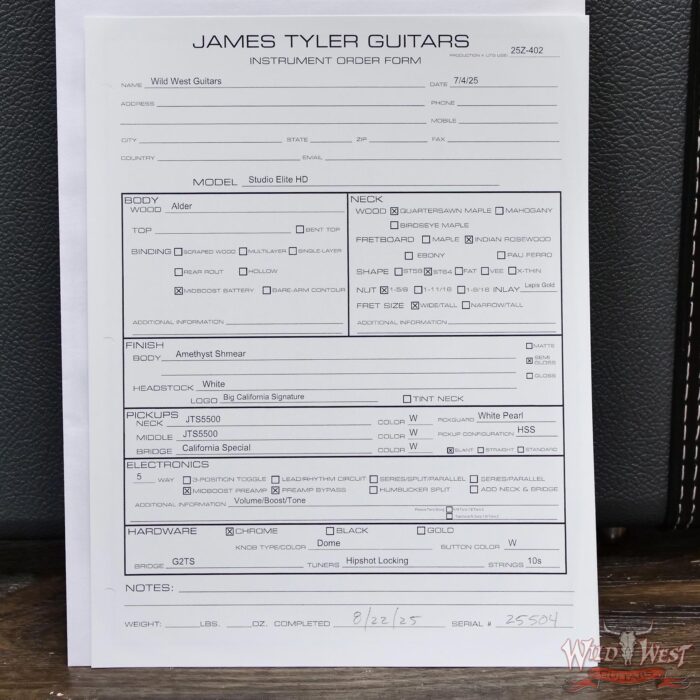 James Tyler USA Studio Elite HD HSS Rosewood Fingerboard Standard '64 Neck Amethyst Shmear 7.65 lbs - Image 13