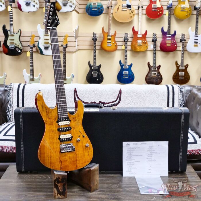 Suhr Custom Set Neck Modern HSH Spalt Maple Top Blower Switch 24 Stainless Steel Frets Tran Caramel with Cherry Back 7.70 lbs - Image 5