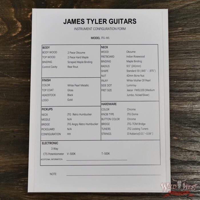 James Tyler JTG M1 (Mongoose) HH Set-Neck Maple Top Okoume Body & Neck Rosewood Fingerboard White Pearl 7.40 lbs - Image 12